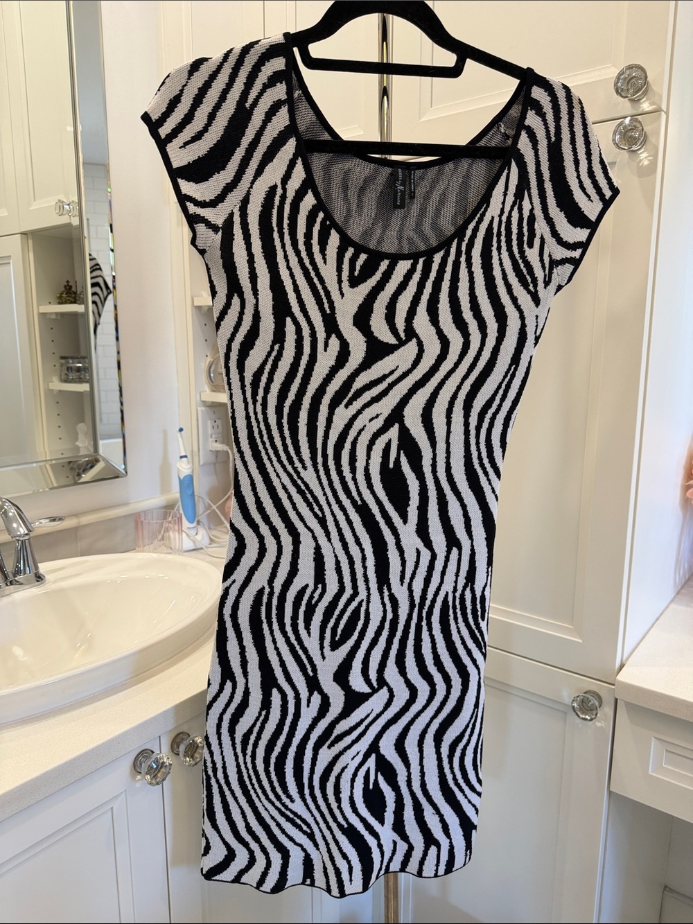 Guess by Marciano Black and White Zebra-Print Knit Dress